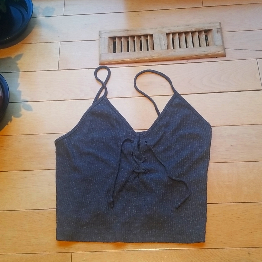 Gray Crop Top with Strings Crossing XS